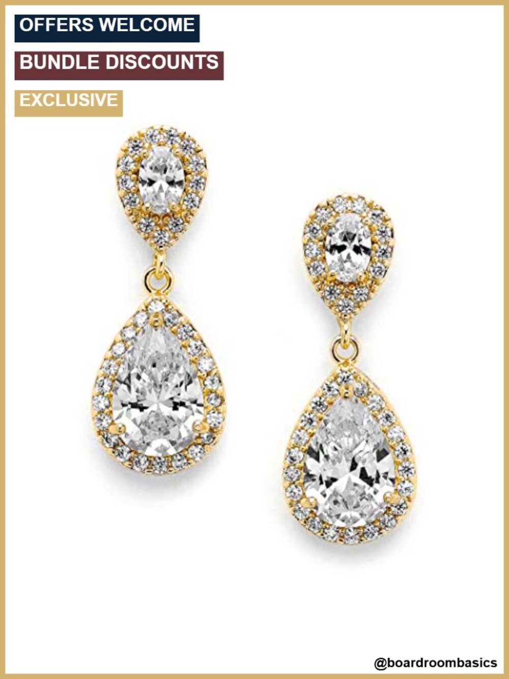 14K Gold Plated CZ Teardrop Dangle Bridal Wedding Earrings